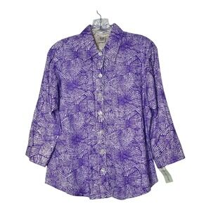 Rebecca Malone NWT Button-Up Top 3/4‎ Sleeve Abstract Print Blouse Purple Size S